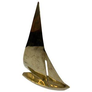 Vintage Brass Sailboat Sculpture Nautical Decor 7" x 10" high 8201